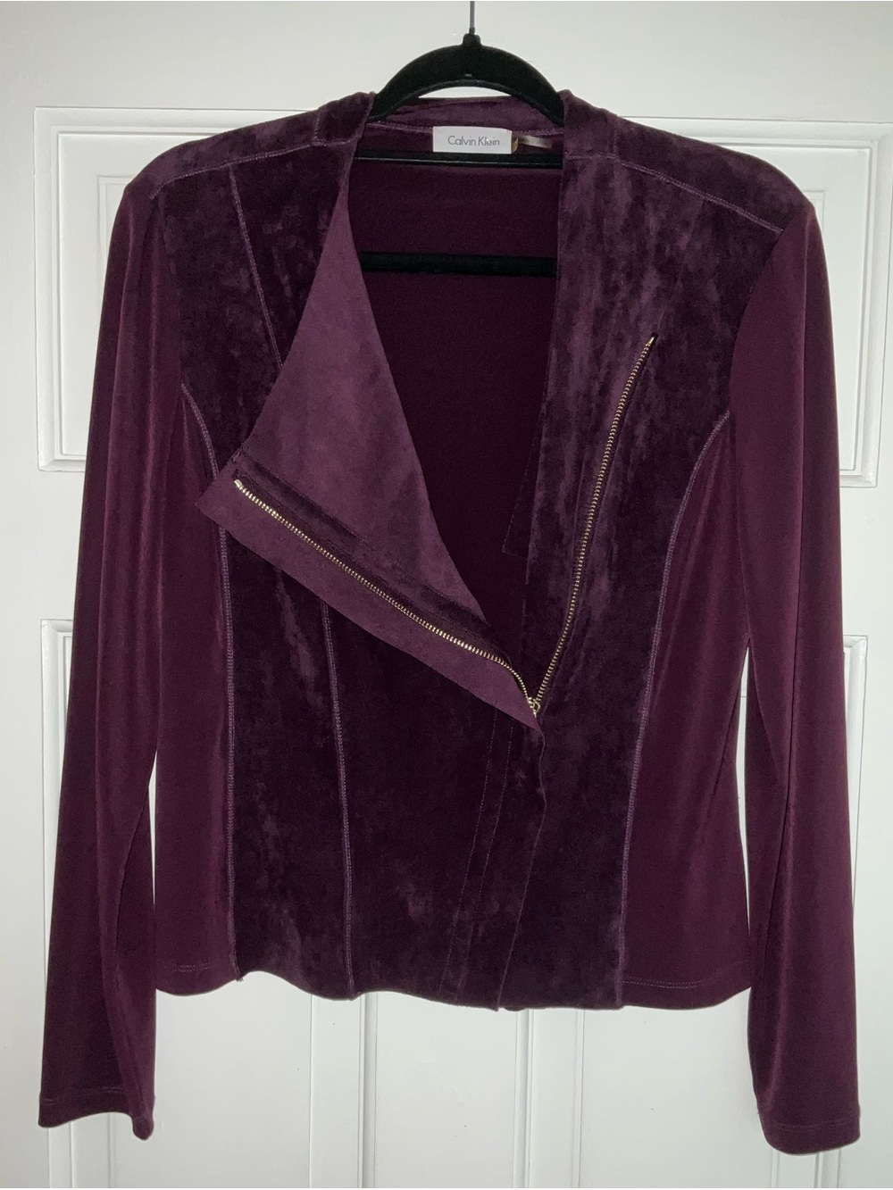 Calvin Klein Women's Deep Plum Velvet Zip-Front Jacket